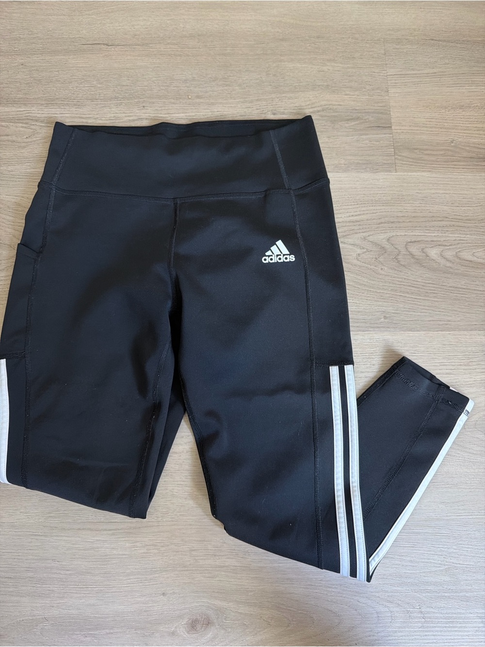 adidas Black Leggings with White 3-Stripe Side Detail